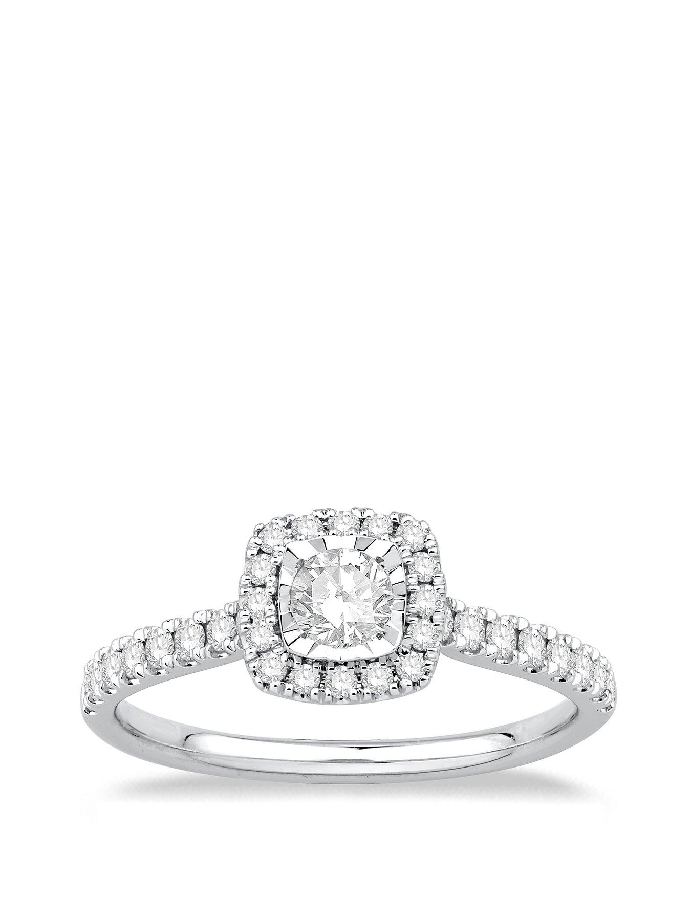 Product photograph of H Samuel 9ct White Gold 0 50ct Cushion Halo Diamond Ring from very.co.uk