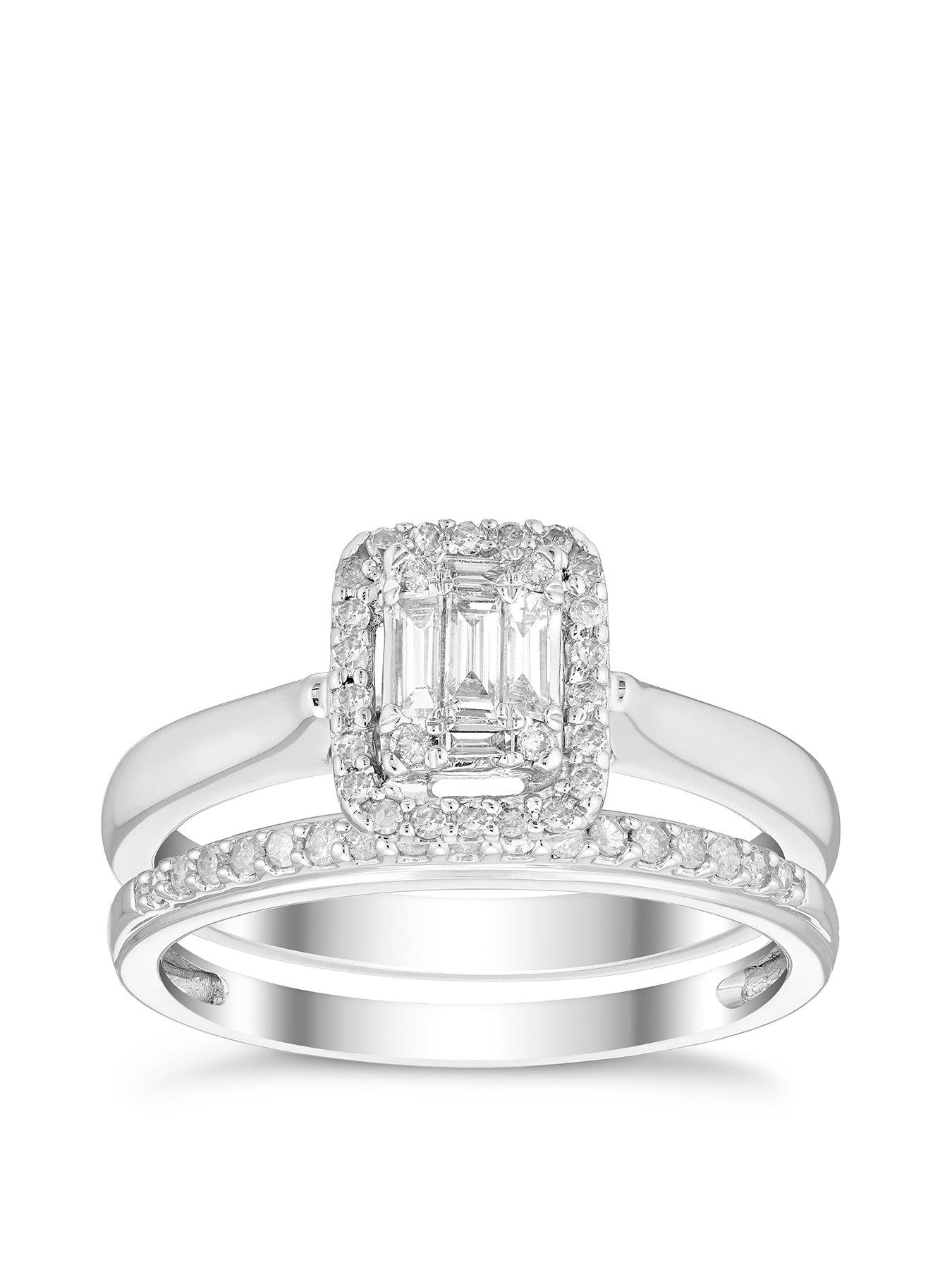 H. Samuel Perfect Fit 9ct White Gold Engagement and Wedding Ring Set. 0.33ct Diamond Bridal Set