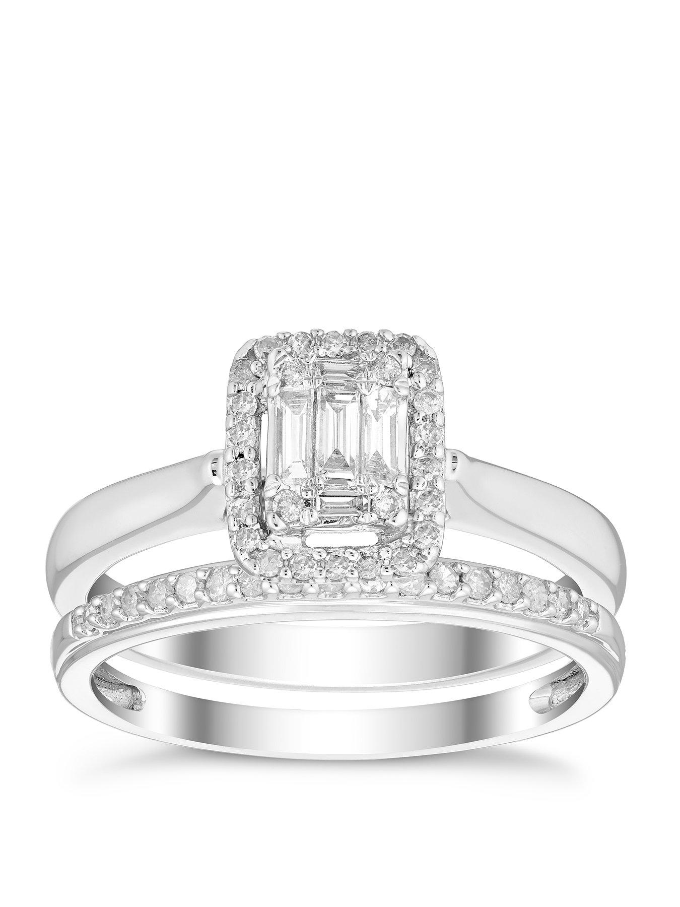 H. Samuel Perfect Fit 9ct White Gold Engagement and Wedding Ring Set. 0.33ct Diamond Bridal Set