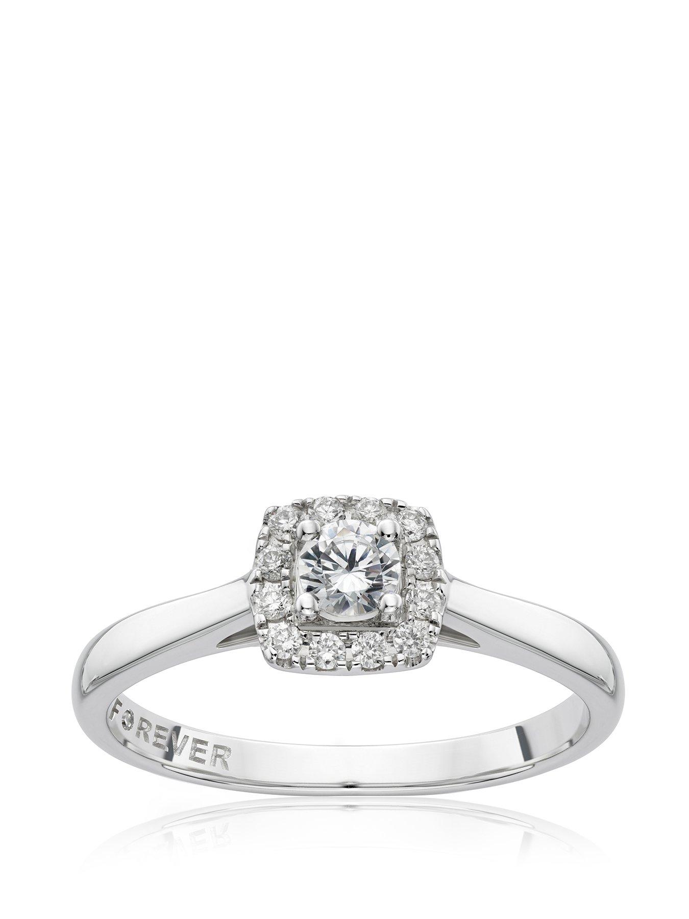 Product photograph of H Samuel The Forever Diamond 18ct White Gold Princess Halo 0 25ct Ring from very.co.uk