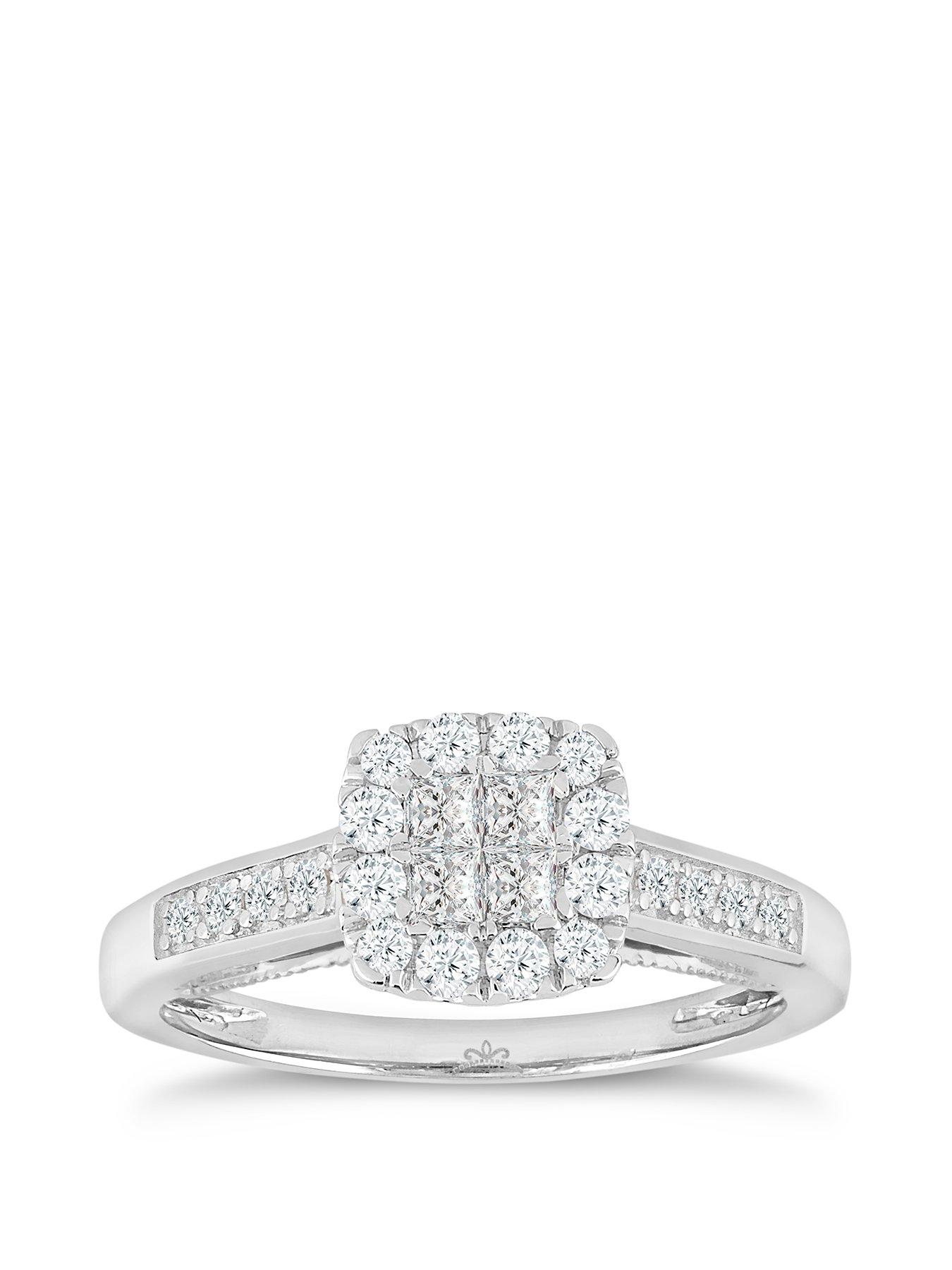 Product photograph of H Samuel Princessa 9ct White Gold 0 50ct Diamond Cluster Ring from very.co.uk