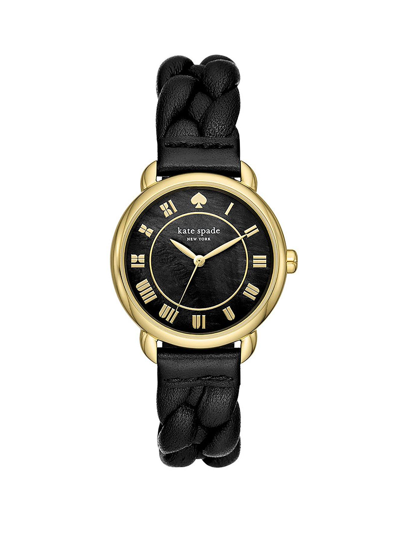 Product photograph of Kate Spade New York Lily Avenue Black Leather Watch from very.co.uk