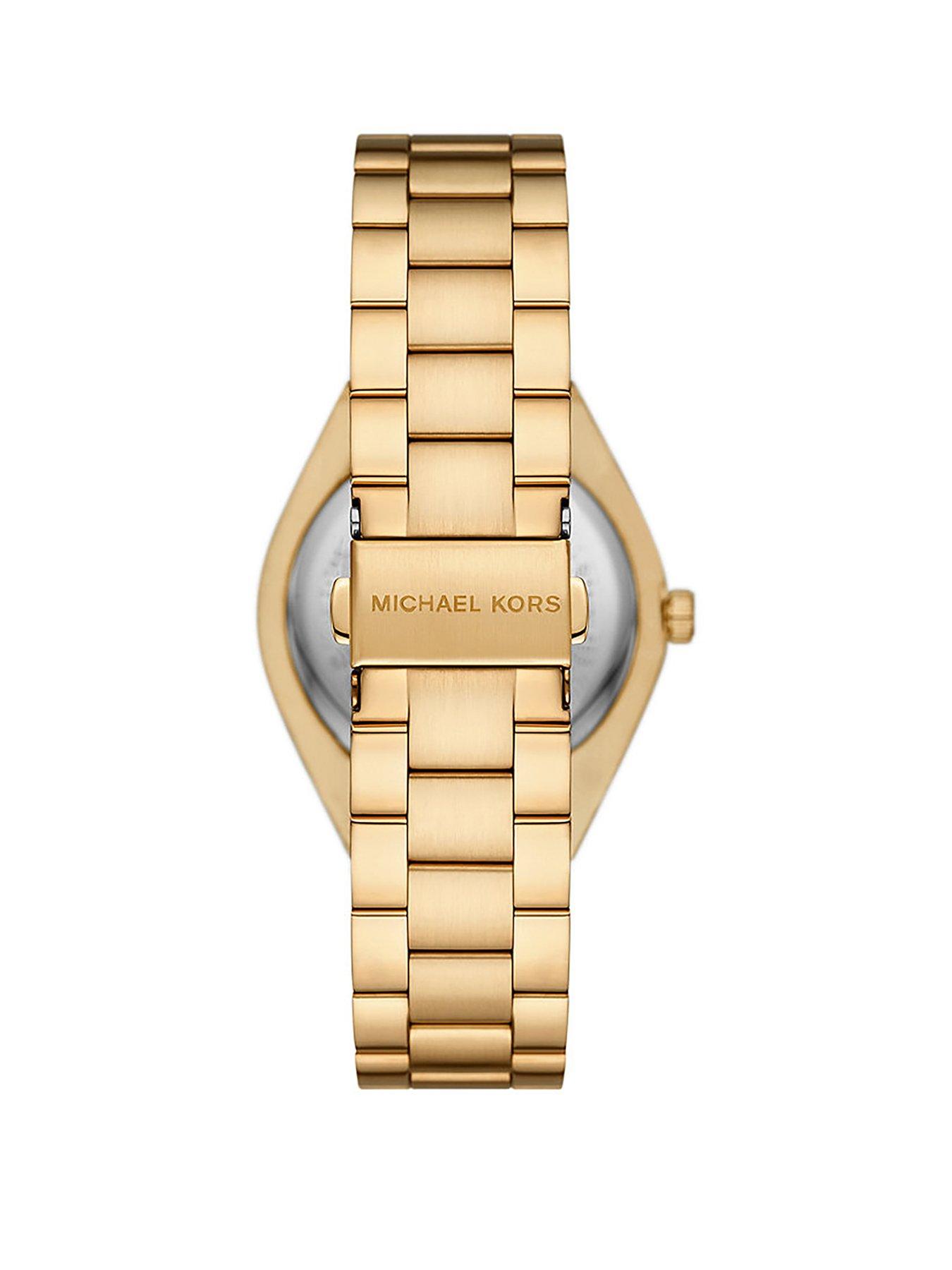 Michael Kors Lennox Three Hand Gold Tone Stainless Steel Watch Uk 4458