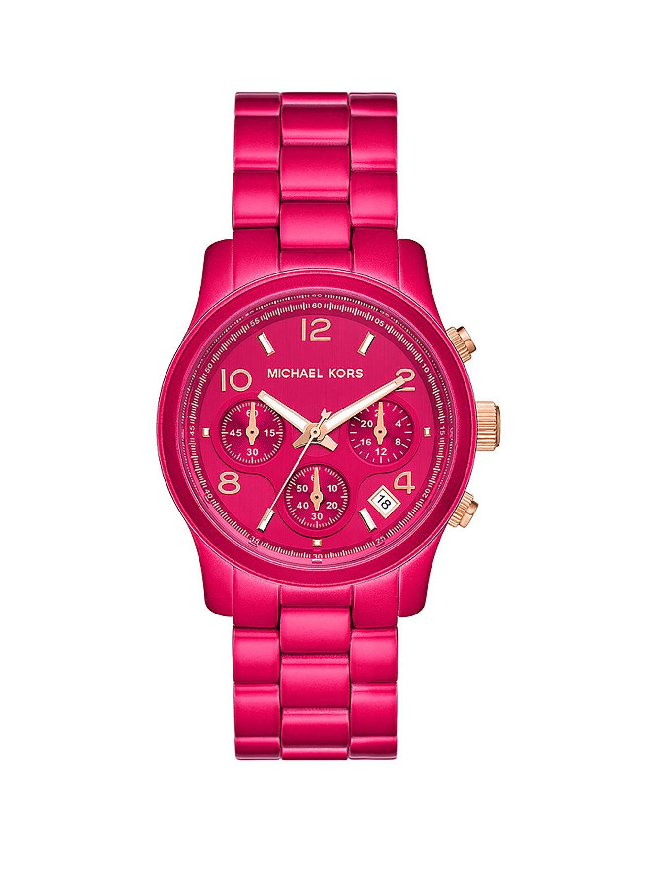Product photograph of Michael Kors Limited Edition Runway Chronograph Deep Pink Stainless Steel Watch from very.co.uk
