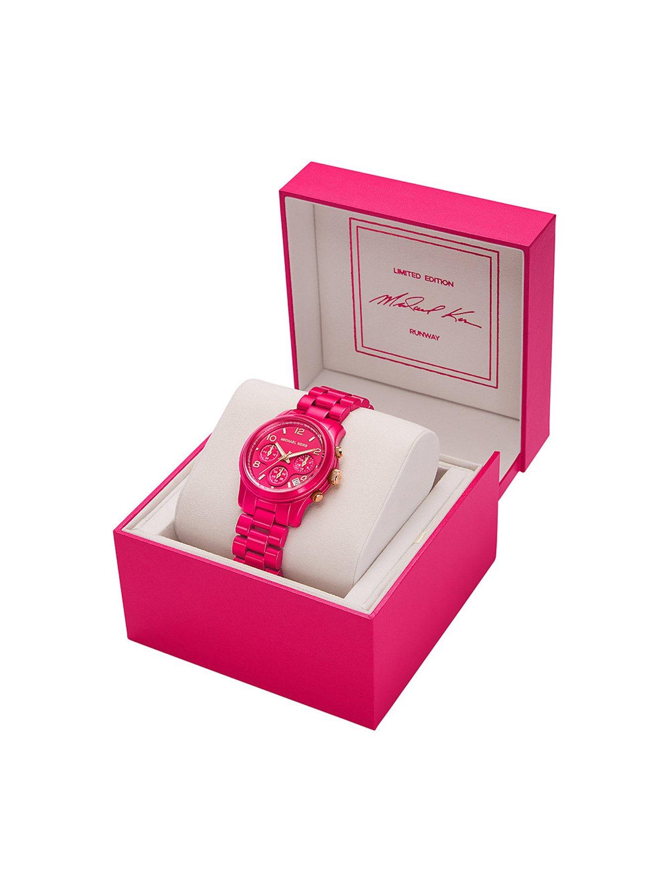 Michael Kors Limited Edition Runway Chronograph Deep Pink Stainless Steel Watch Very