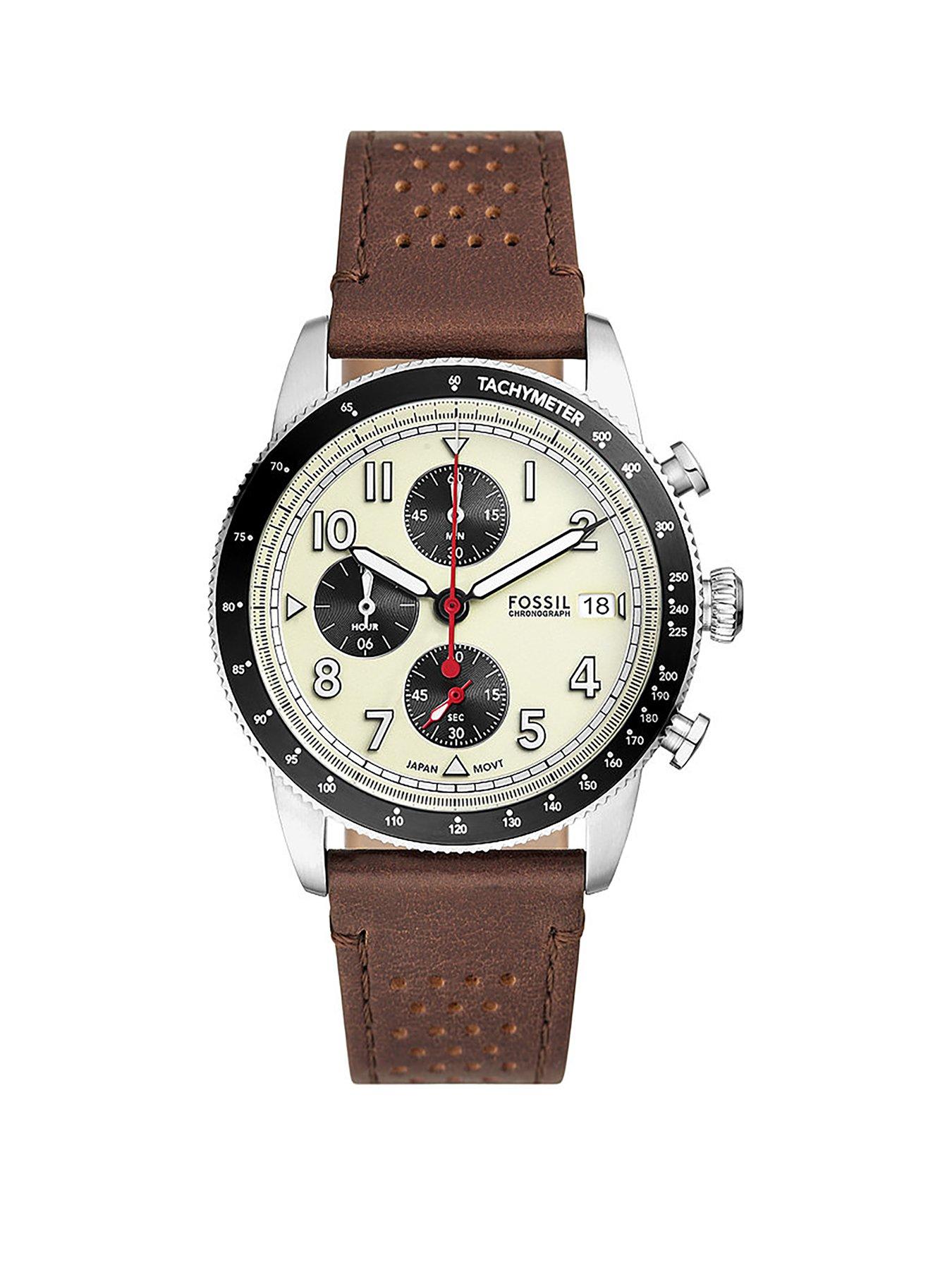 Product photograph of Fossil Sport Tourer Chronograph Brown Litehide Leather Watch from very.co.uk