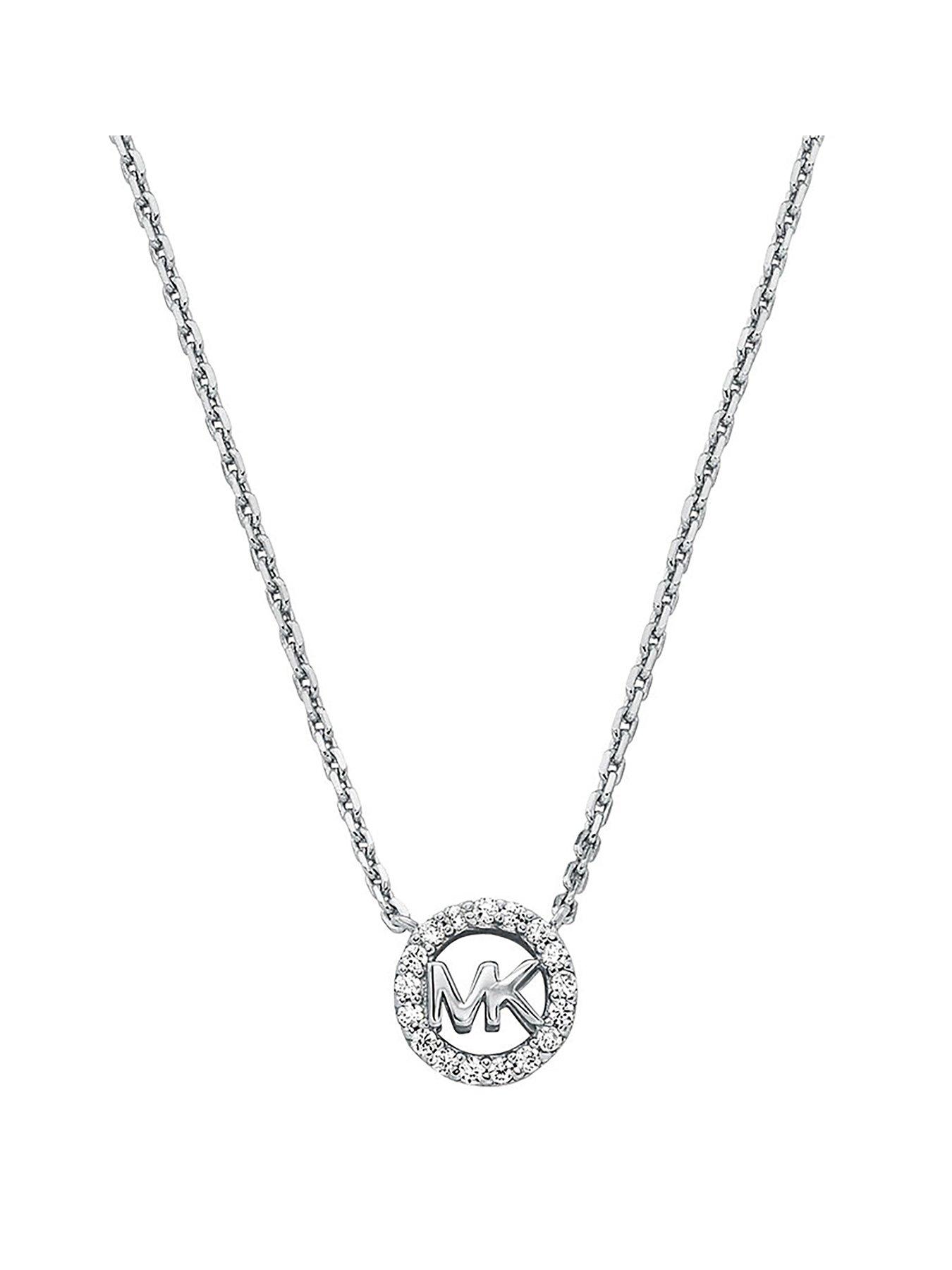 Product photograph of Michael Kors Sterling Silver Logo Pendant Necklace from very.co.uk