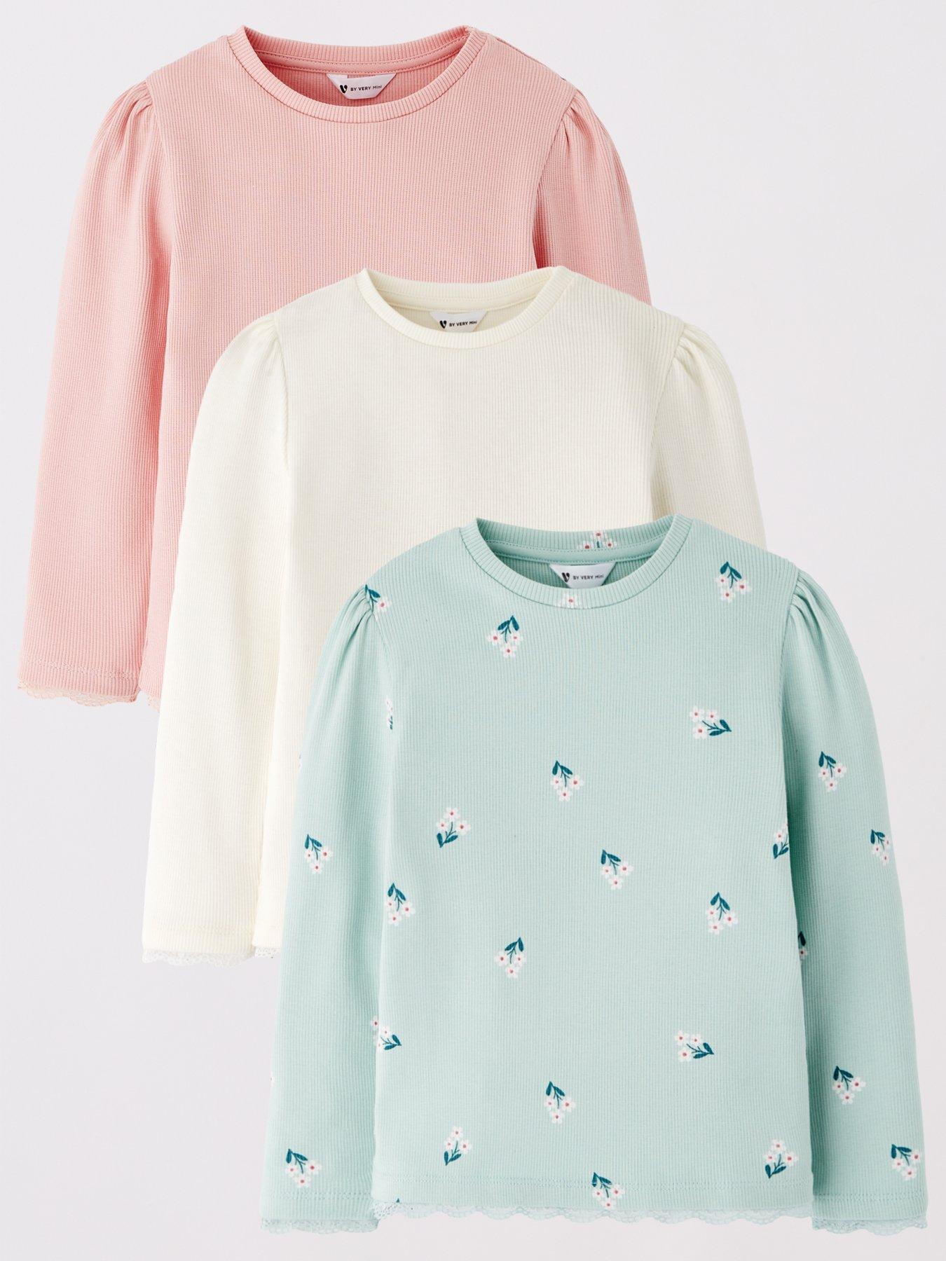 Girls Long Sleeve 3 Pack Rib T shirts Multi