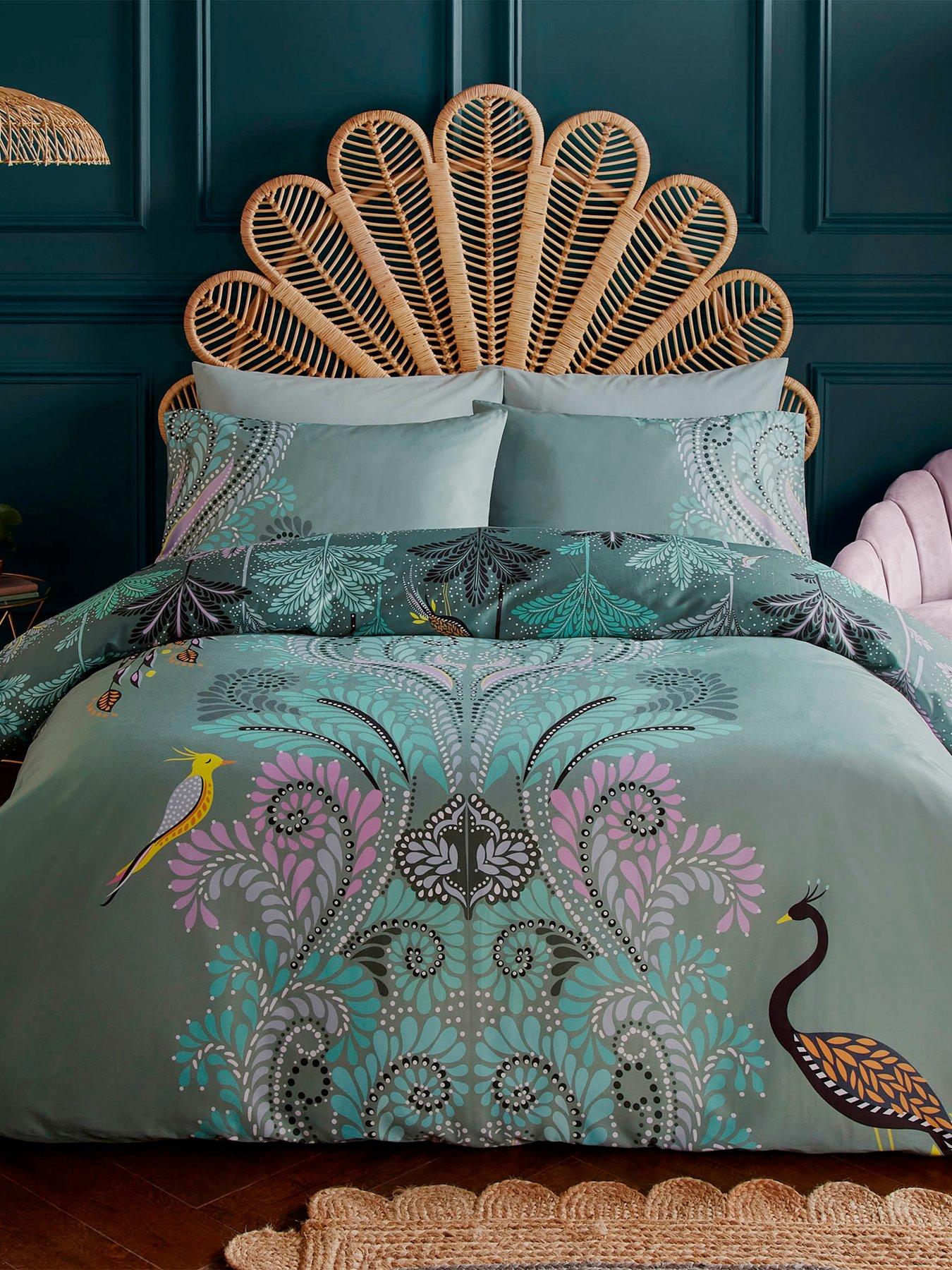 Product photograph of Sara Miller Peacock Filigree 100 Cotton 220 Thread Count Duvet Cover Set from very.co.uk