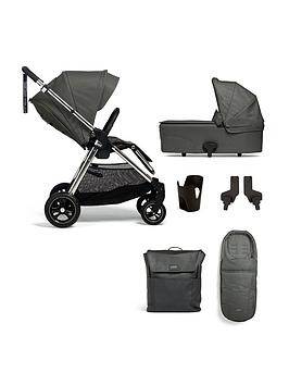 mamas & papas flip xt3 harbour grey essential kit (inc pushchair, carrycot, adaptors, cupholder, bag, footmuff)
