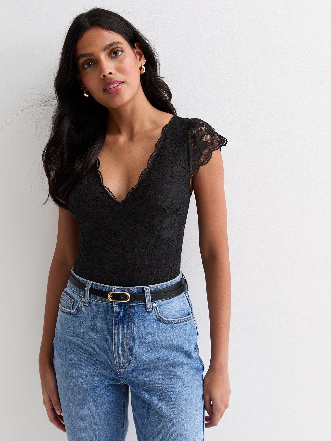 Black lace cap sleeve top best sale