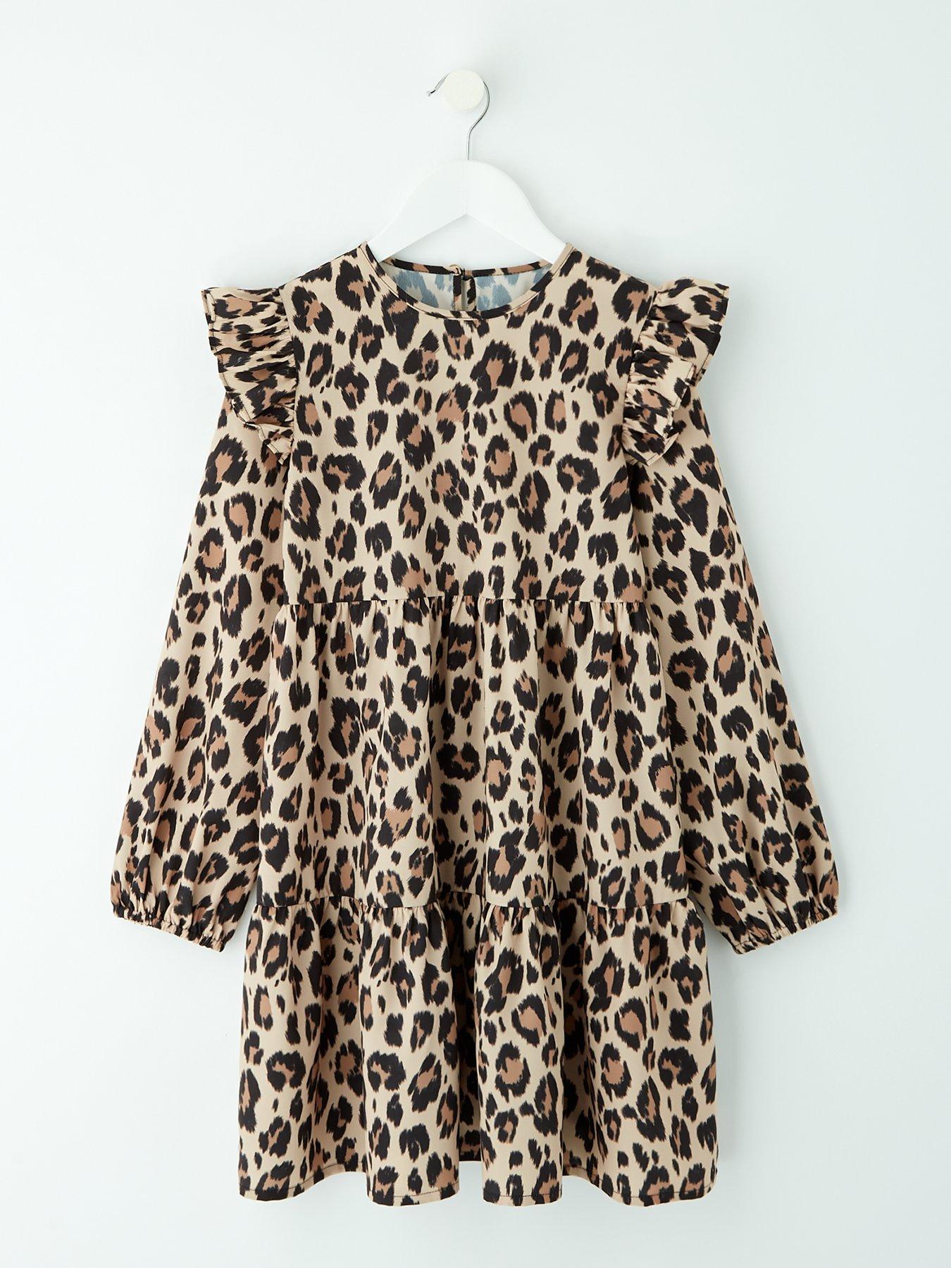 undefined Girls Animal Print Woven Tiered Dress