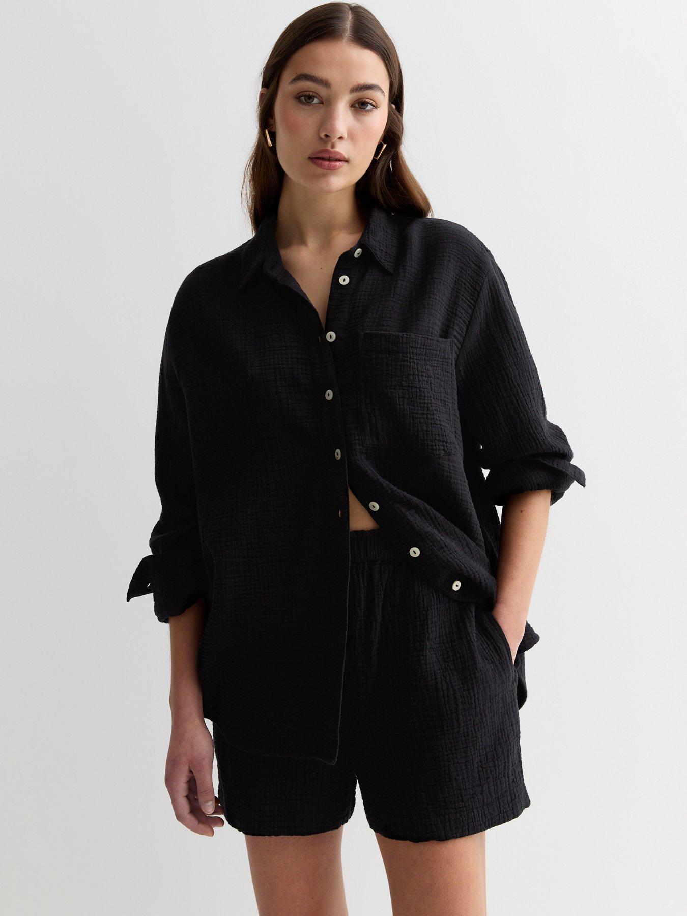 New Look Black Textured Cotton Shorts Very