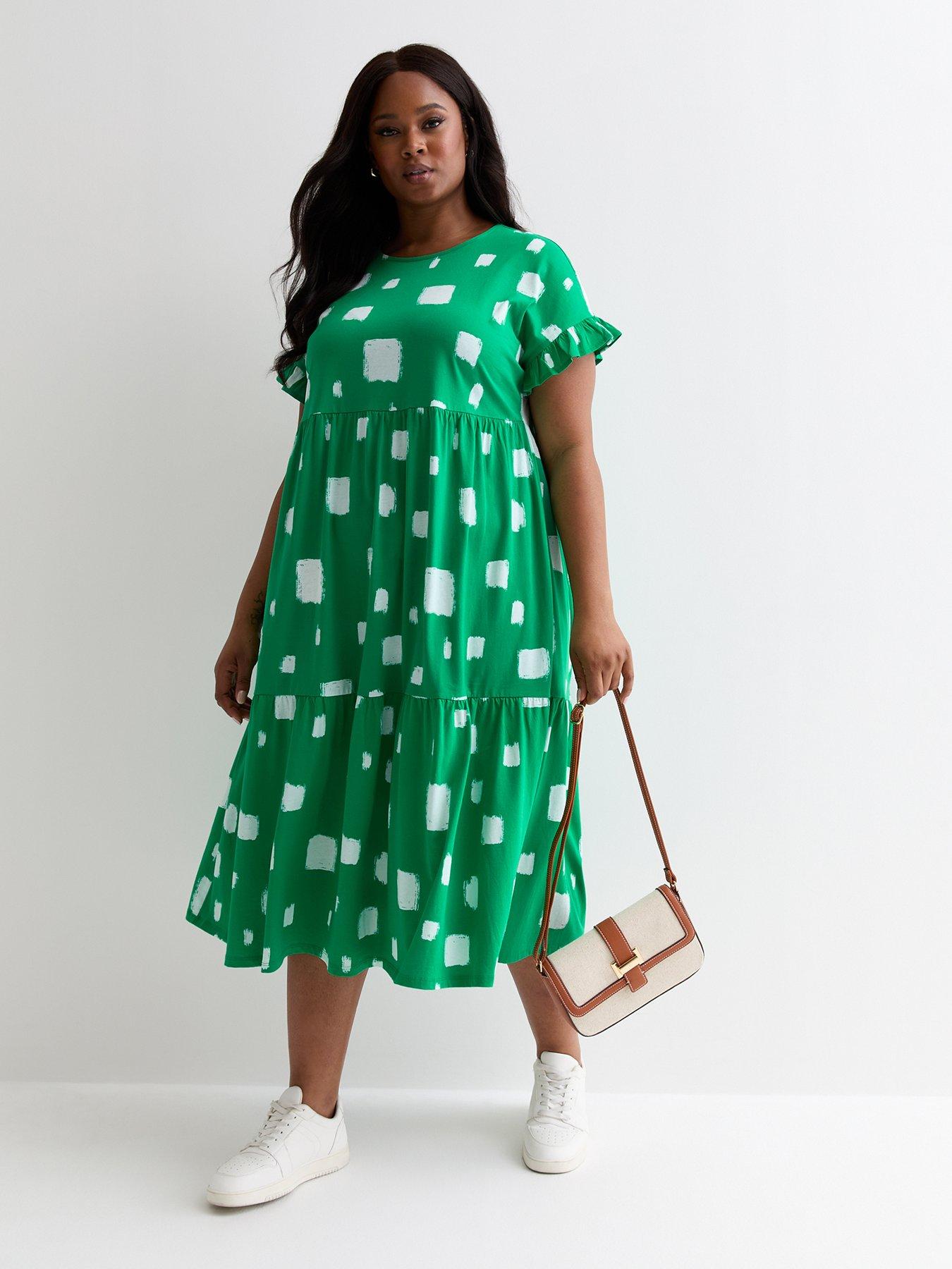 New Look Curves Green Brush Stroke Print Midi Smock Dress Very