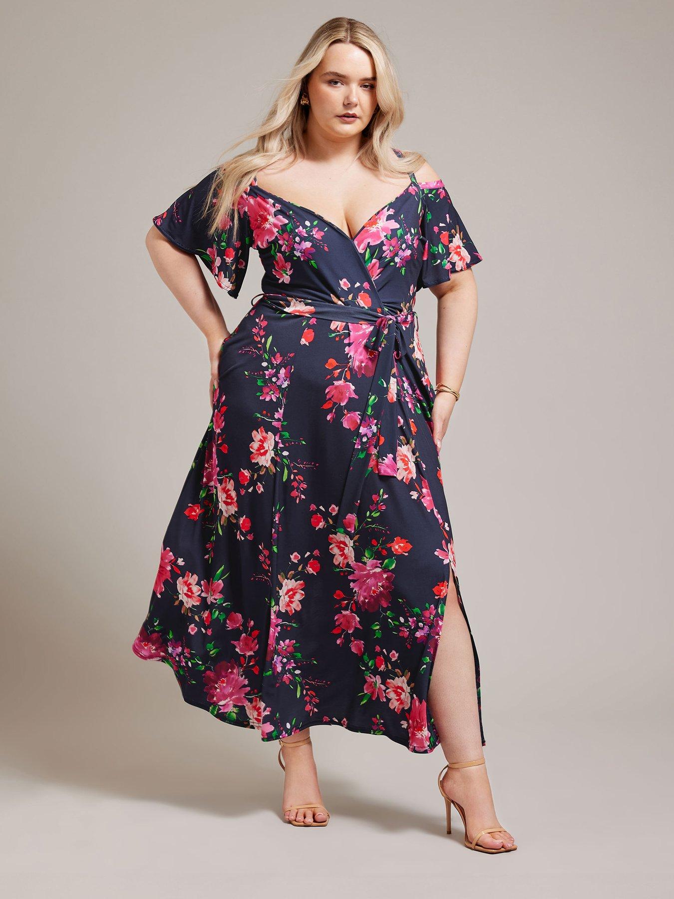 Curve Floral Cold Shoulder Maxi Dress