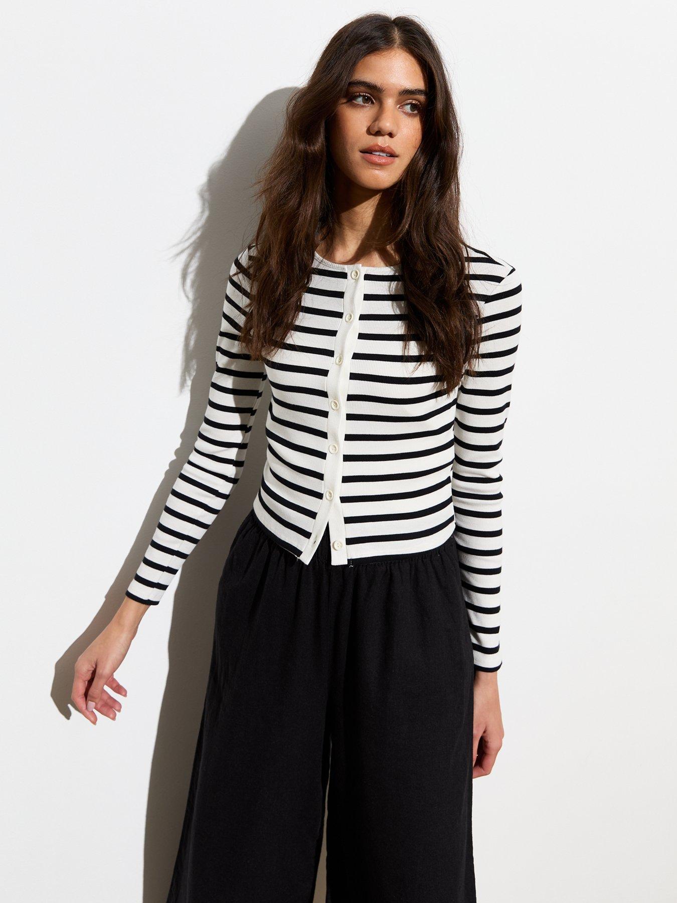 New Look White Stripe Ribbed Button Front Cardigan Very
