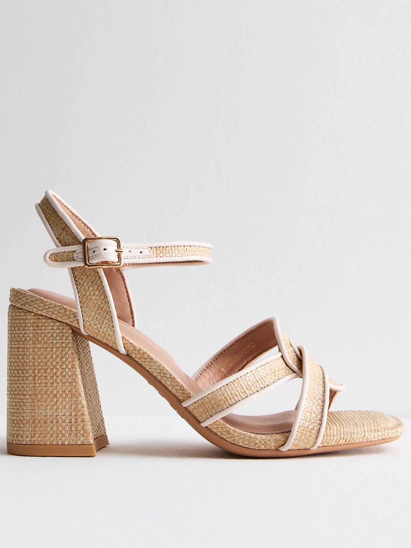 New Look Stone Raffia 2 Part Twist Block Heel Sandals