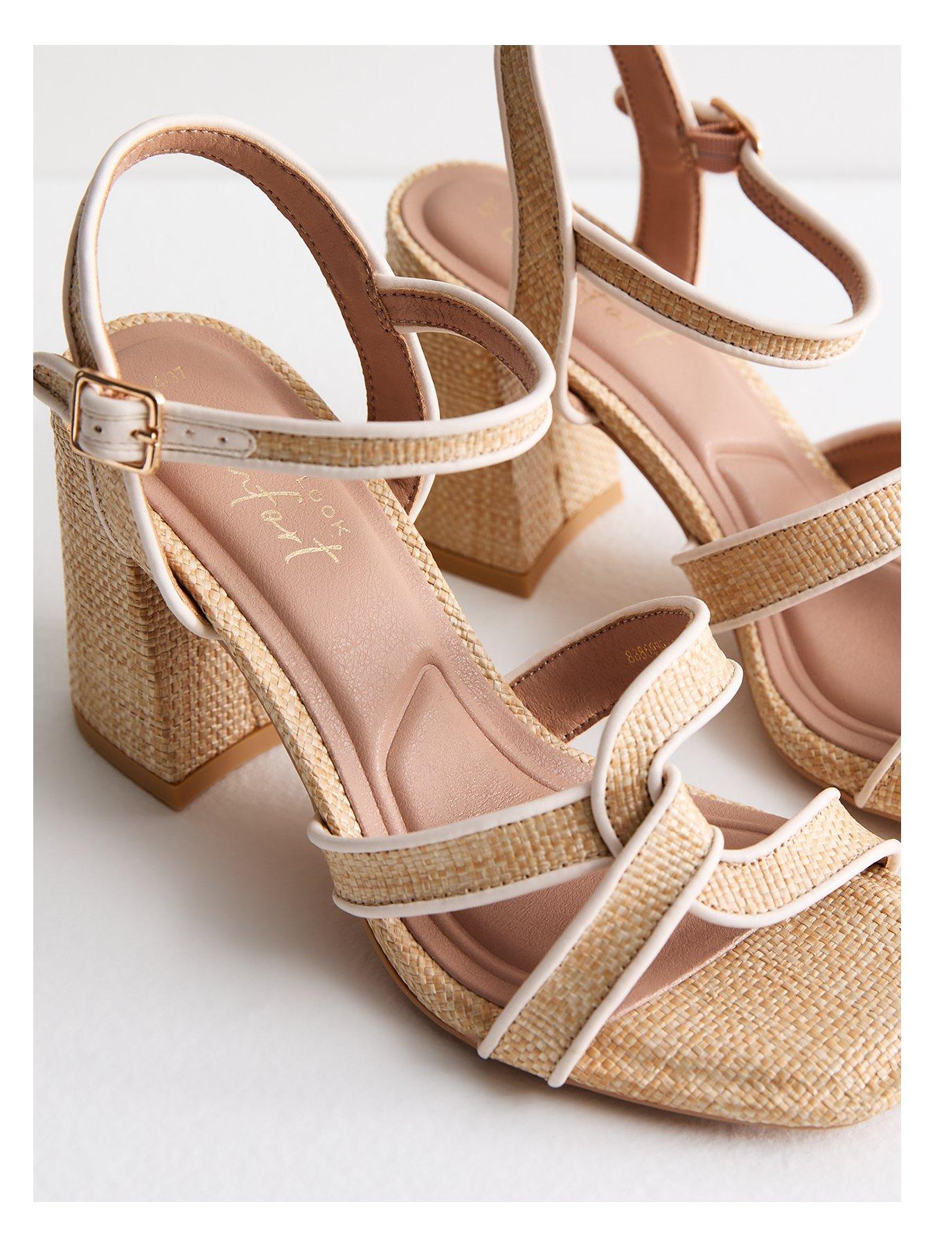 New Look Stone Raffia 2 Part Twist Block Heel Sandals Very