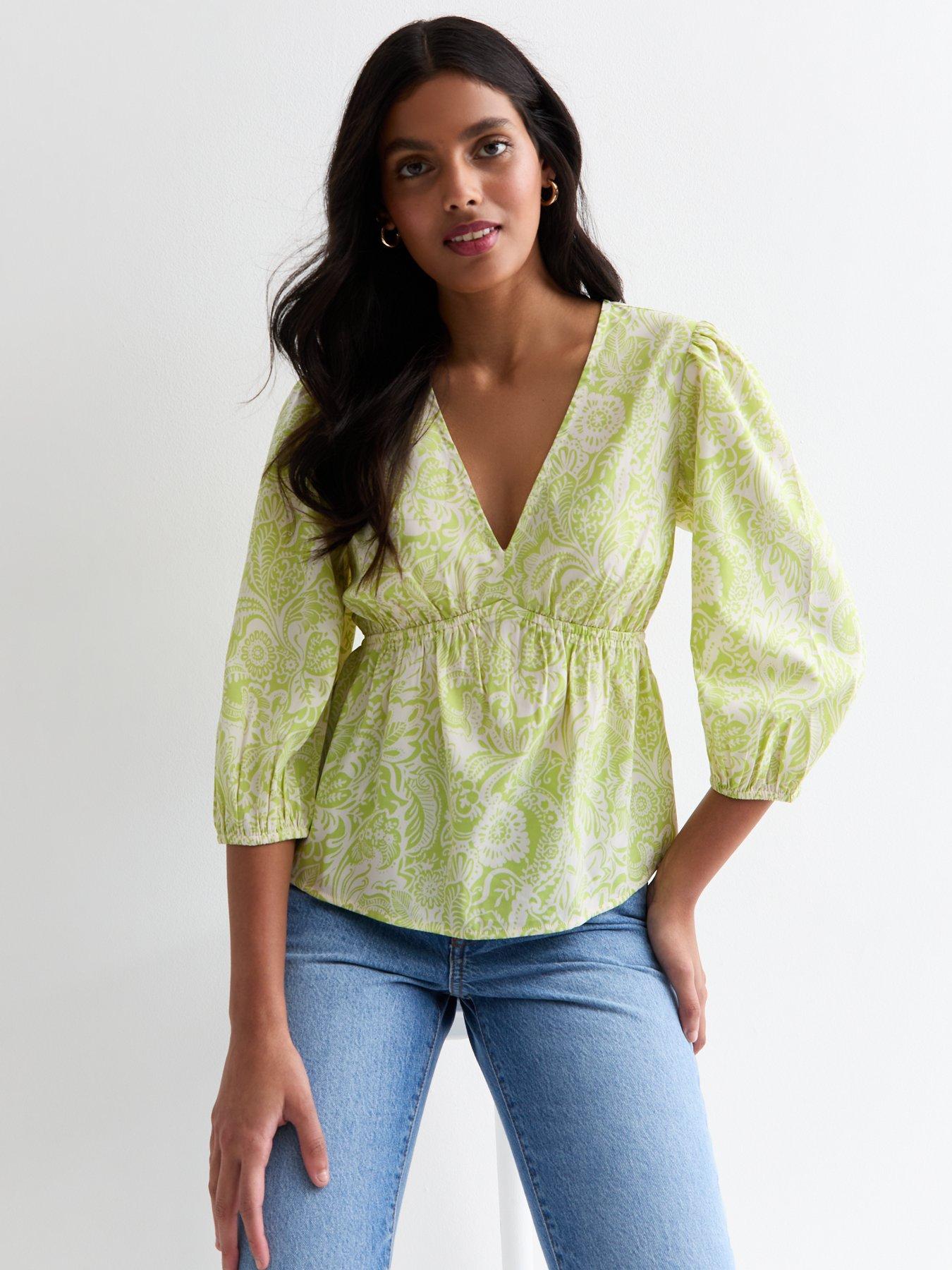Green puff sleeve top hotsell