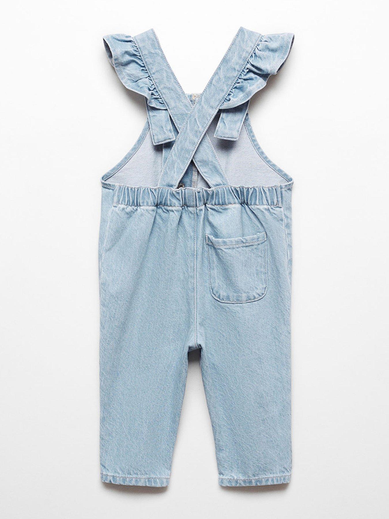 Mango Younger Girls Frill Denim Dungarees Light Blue Very.co.uk
