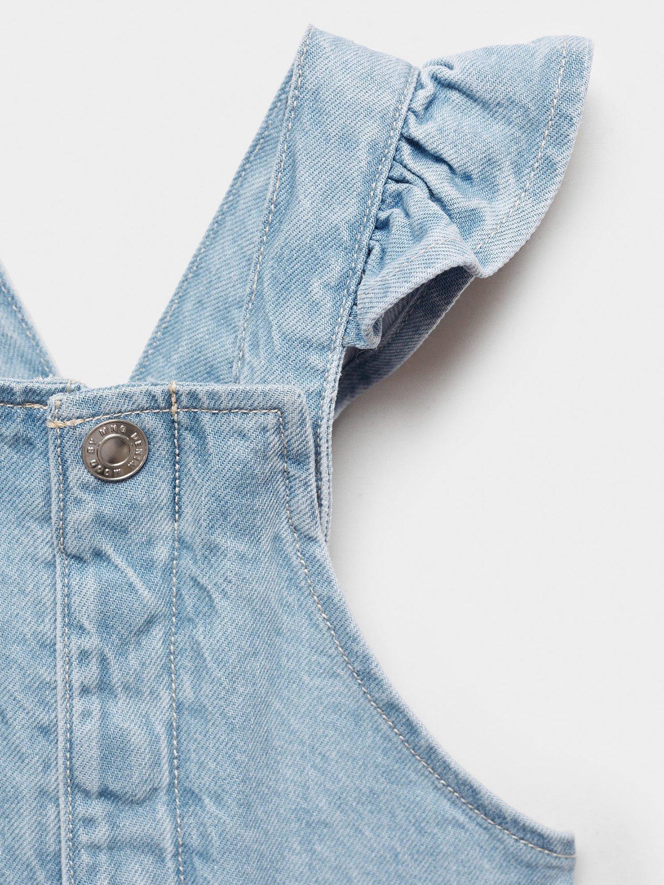 Mango Younger Girls Frill Denim Dungarees Light Blue Very.co.uk