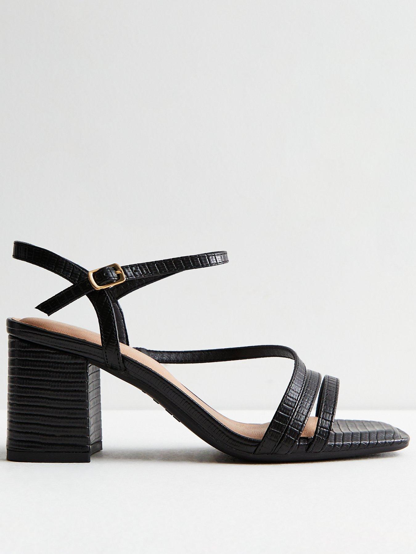 undefined Wide Fit Leather-Look Strappy Block Heel Sandals - Black