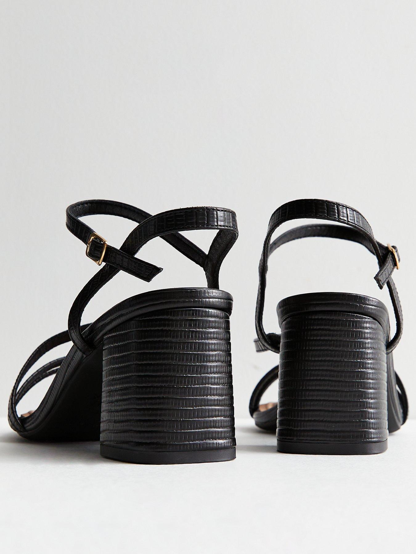 Image 2 of 5 of New Look Wide Fit Leather-Look Strappy Block Heel Sandals - Black