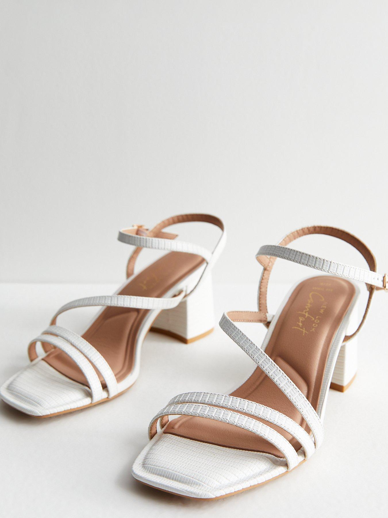 New Look Wide Fit White Leather-look Strappy Block Heel Sandals | Very ...