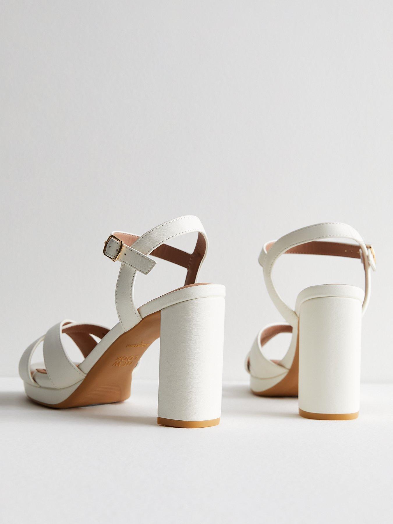 New Look White Cross Over Platform Block Heel Sandals 