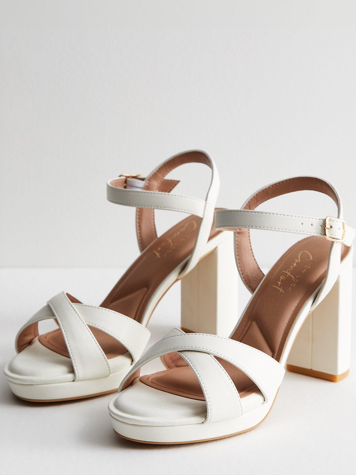 New Look White Cross Over Platform Block Heel Sandals 