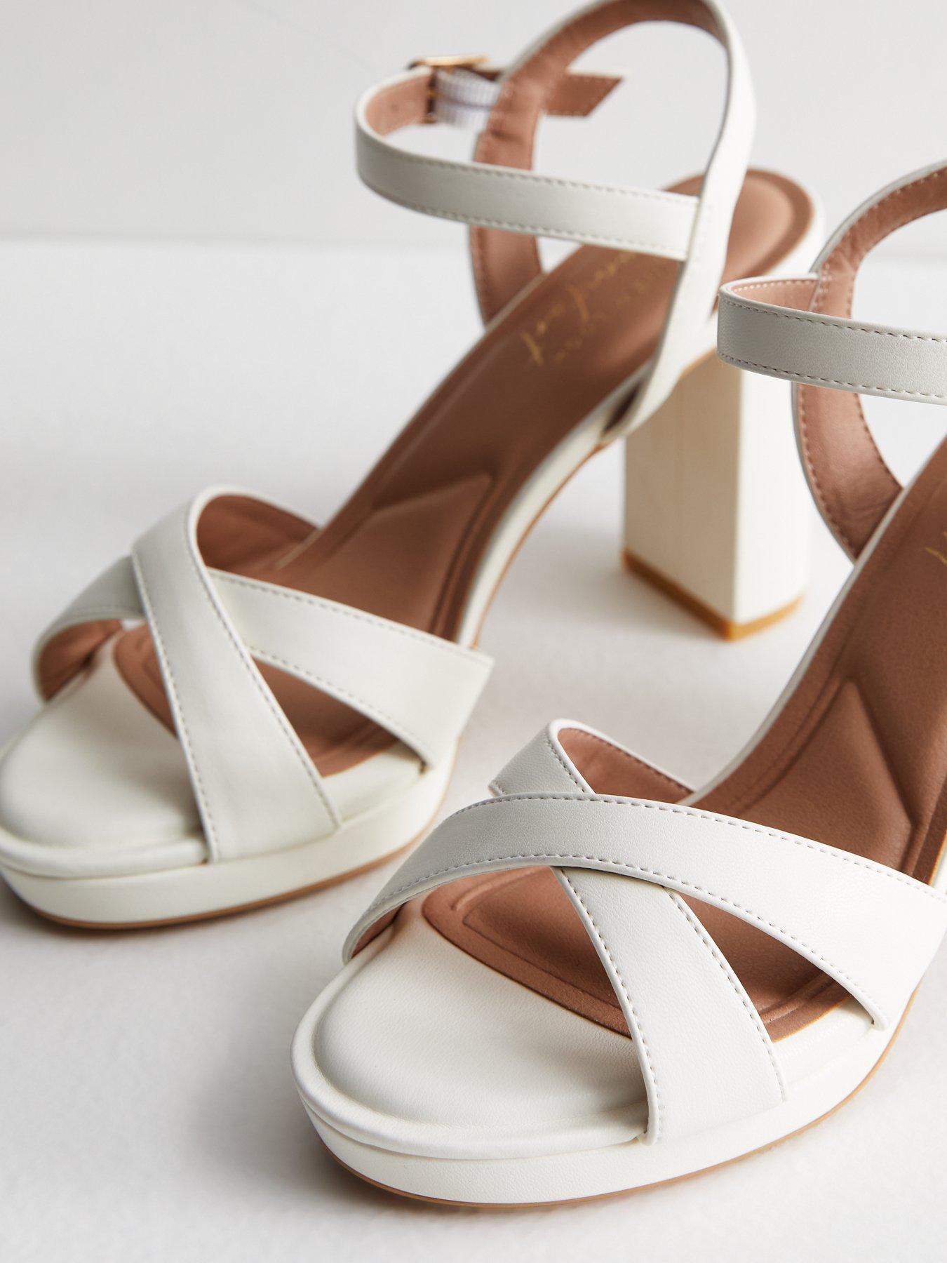 New Look White Cross Over Platform Block Heel Sandals 