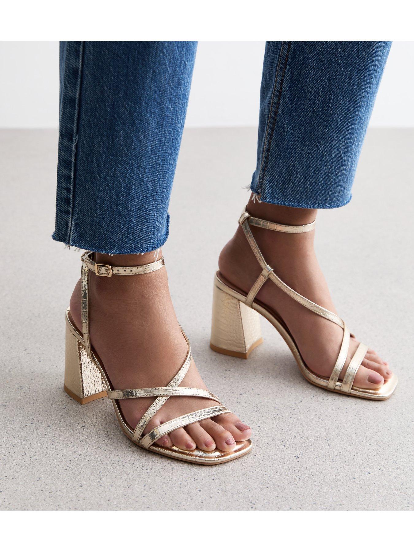 New Look Gold Strappy Block Heel Sandals Very