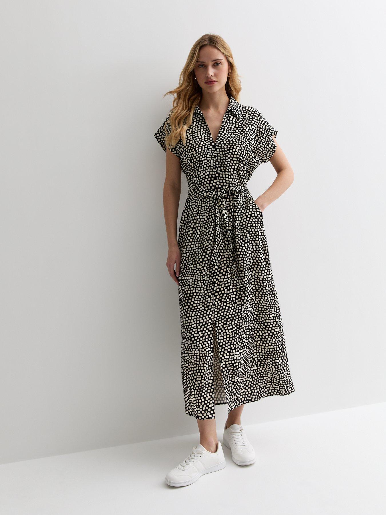 New Look Black Abstract Pattern Midi Shirt Dress