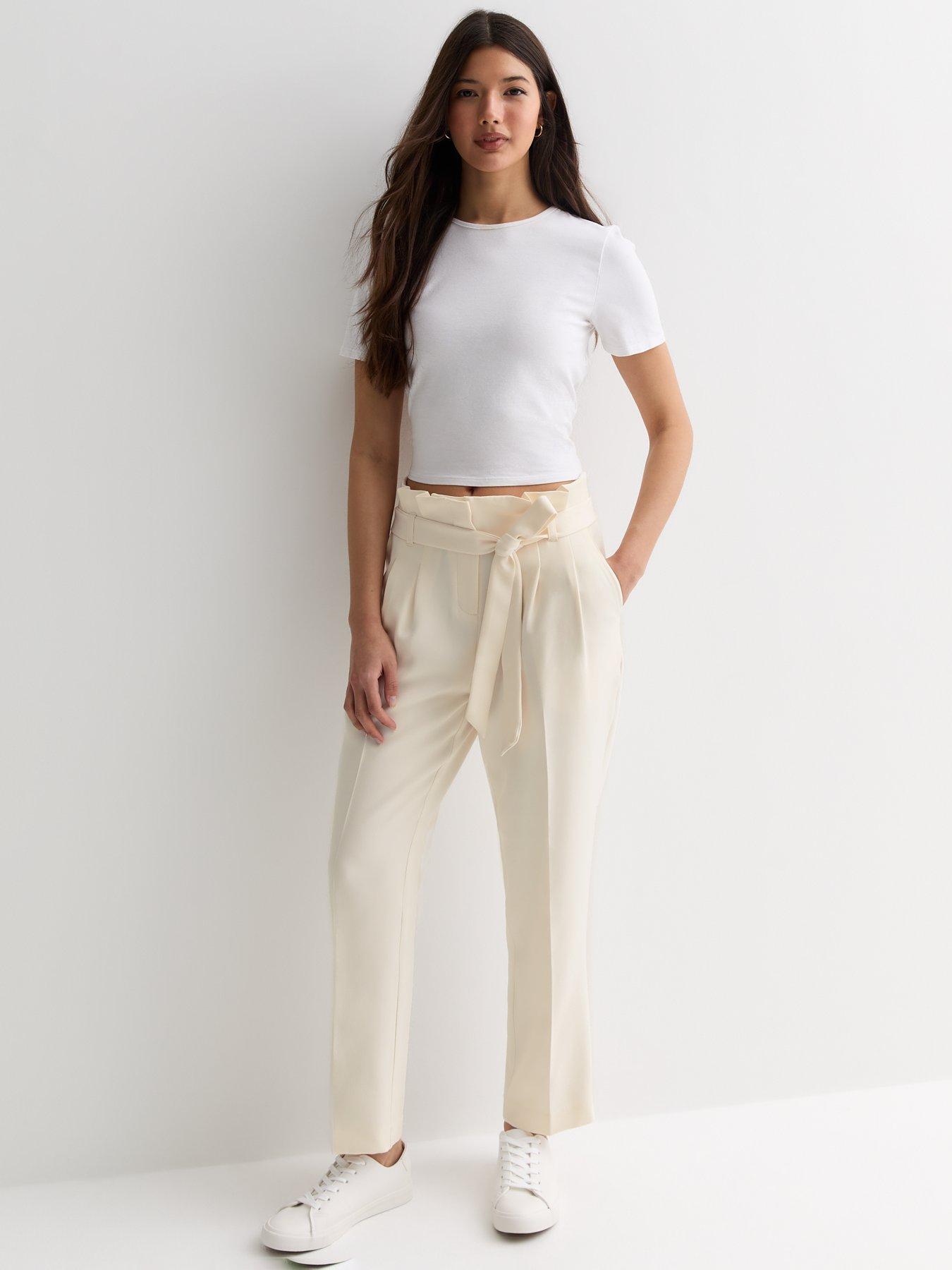 White High Waist Paperbag Trousers