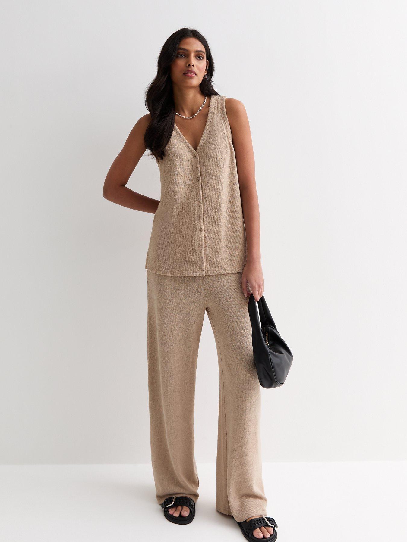 Mink Textured Fine Knit Trousers