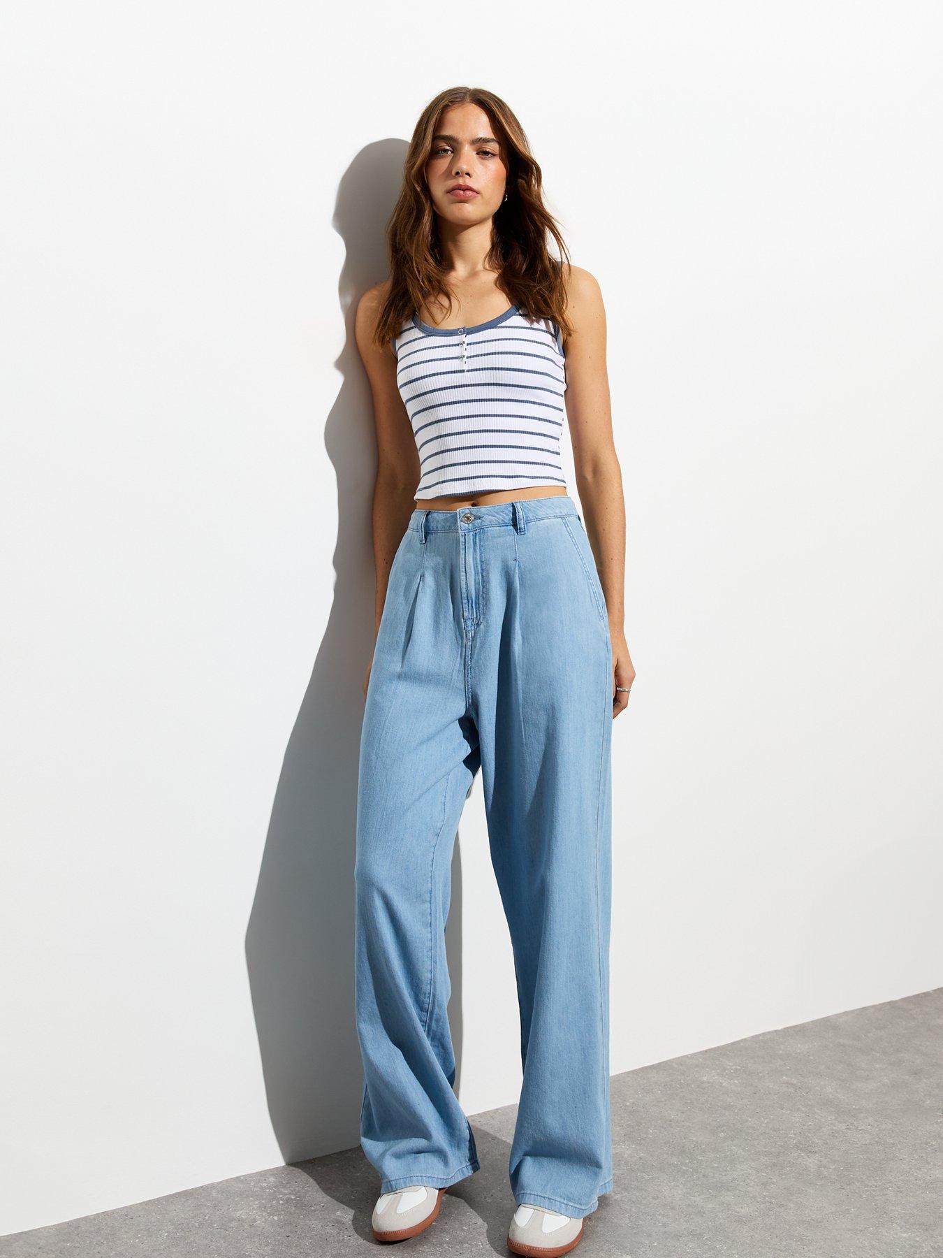 Blue high waisted wide leg trousers best sale