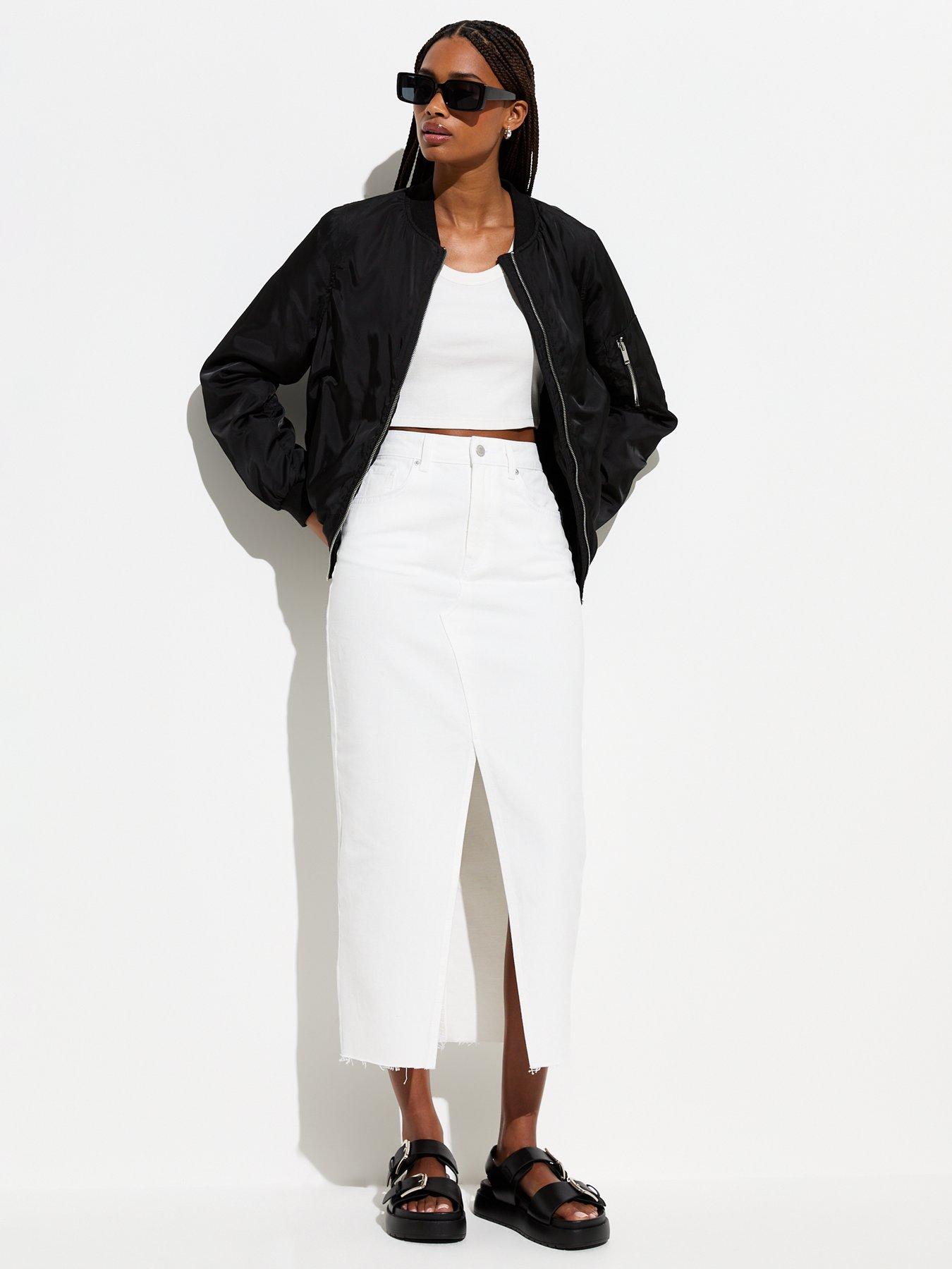 White denim hotsell midi skirt uk