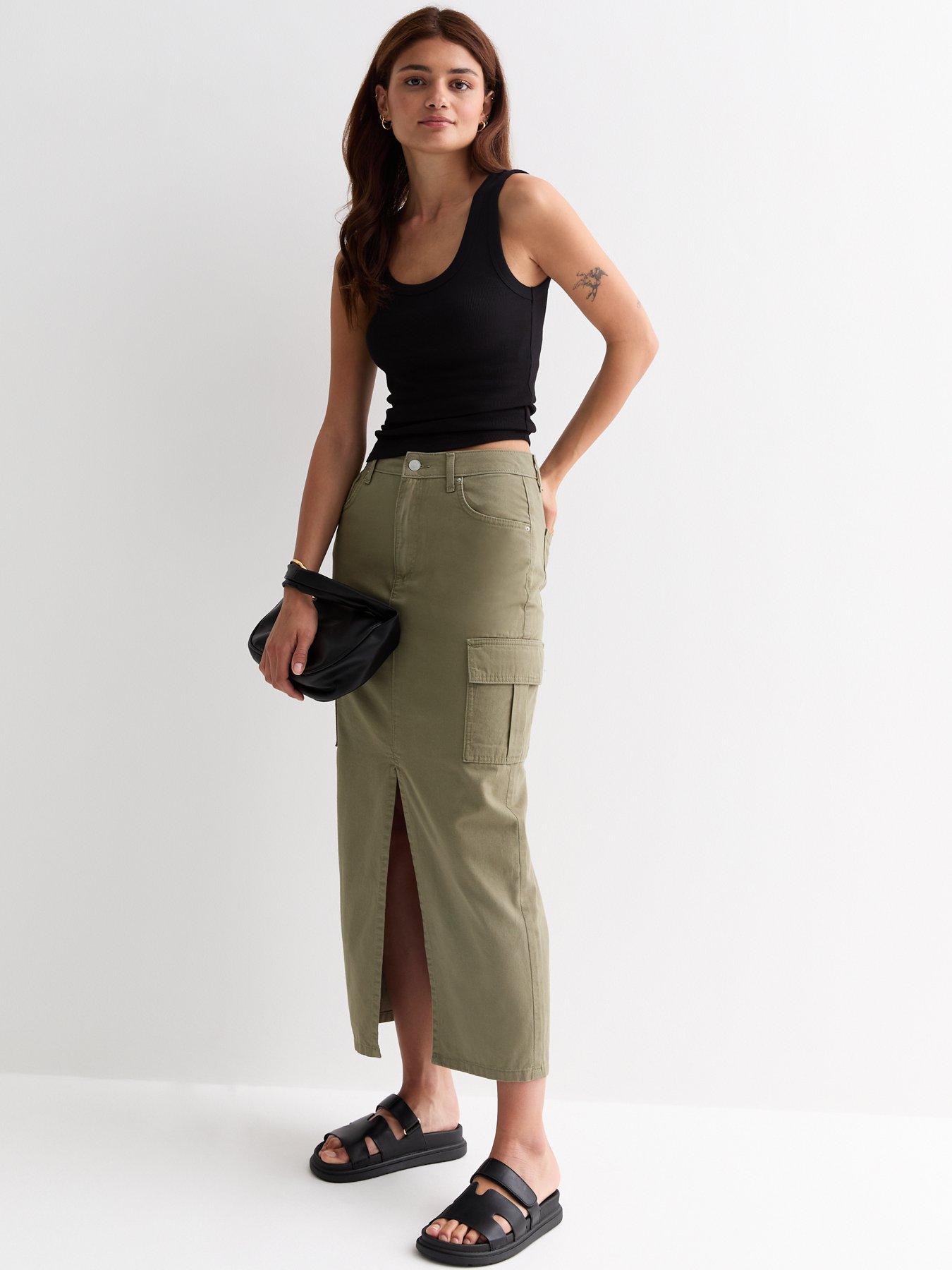 High waisted maxi skirt khaki best sale