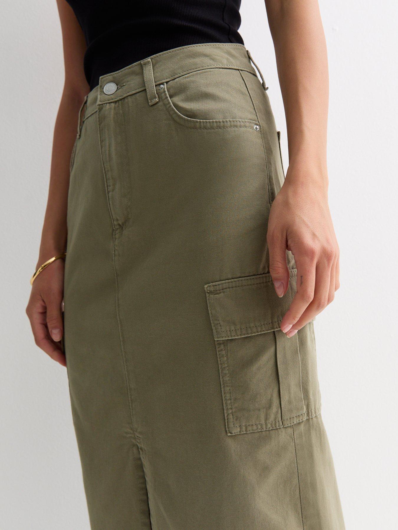 Front split skirt khaki best sale