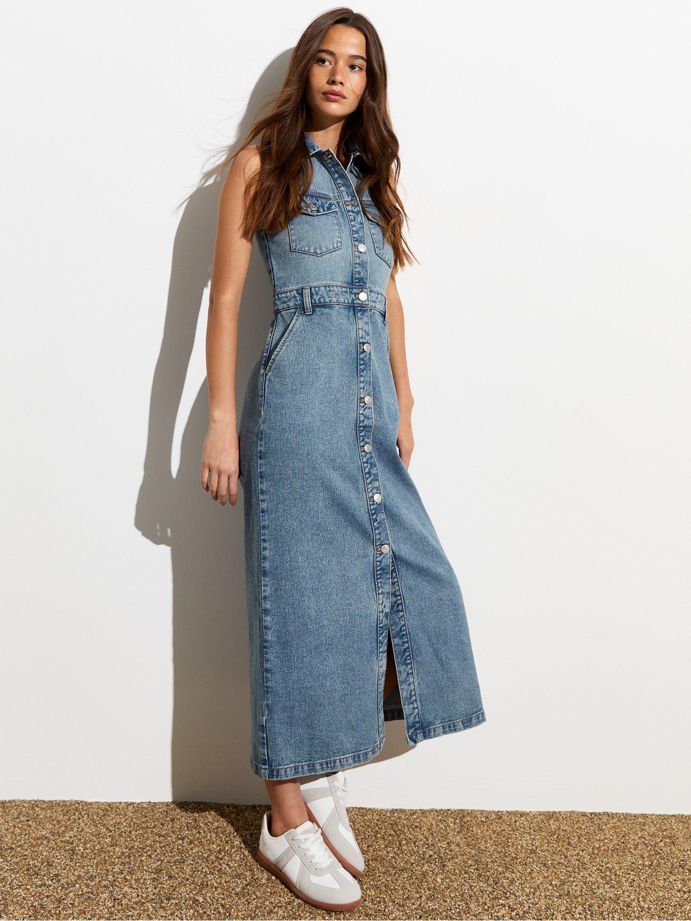 New Look Blue Denim Halter Neck Midi Dress Very