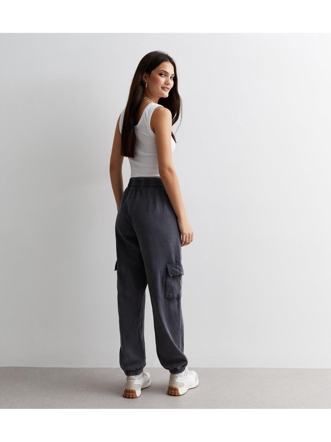 Dark Grey Acid Wash Cuffed Cargo Joggers