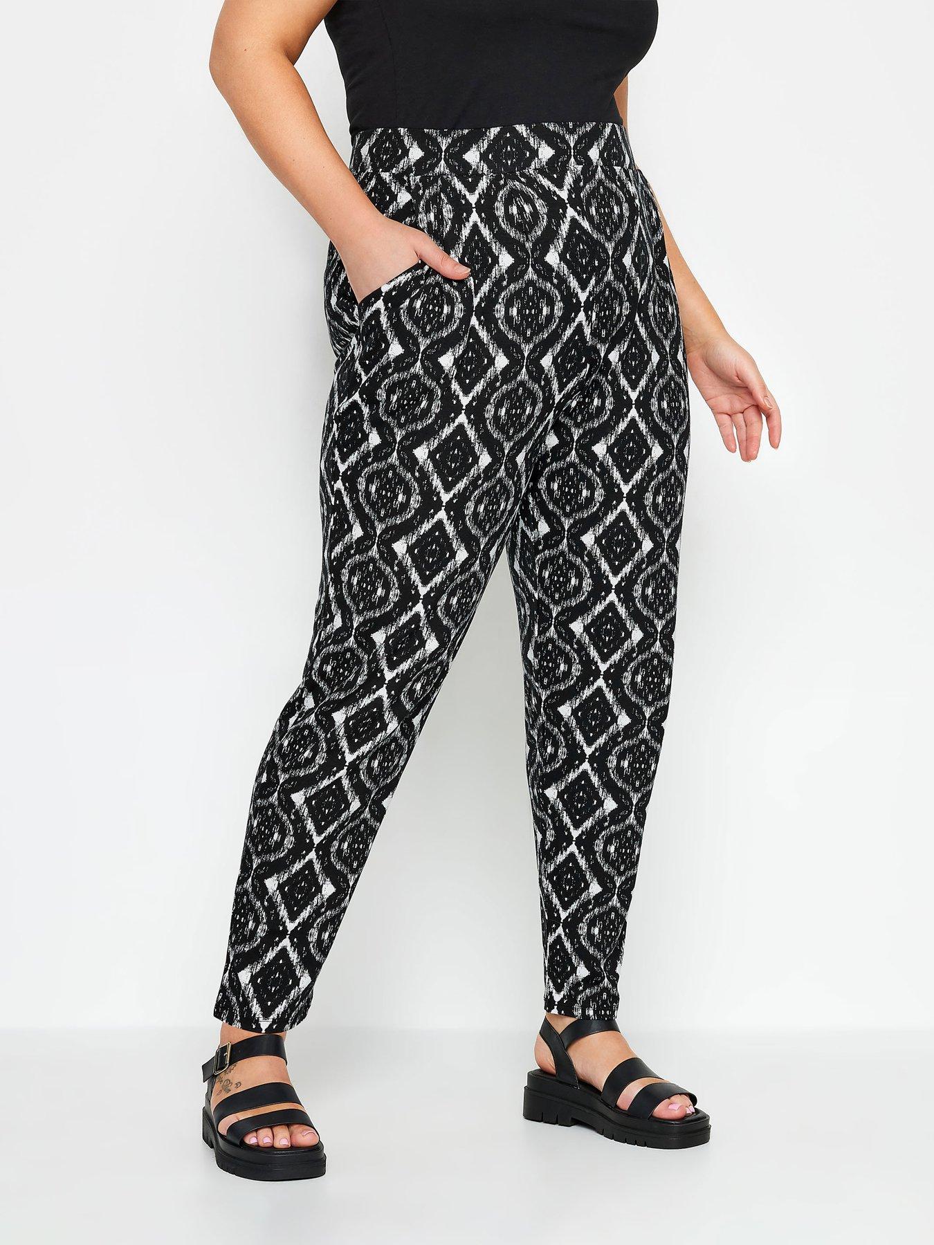 Yours Printed Double Pleat Harem Trouser - Black