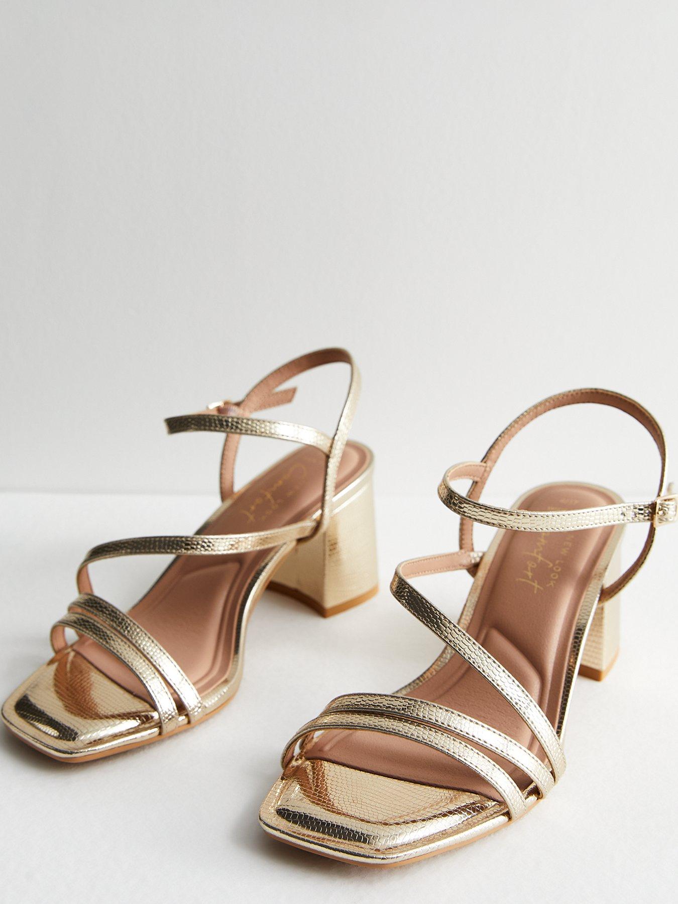 New Look Wide Fit Gold Strappy Block Heel Sandals | Very.co.uk