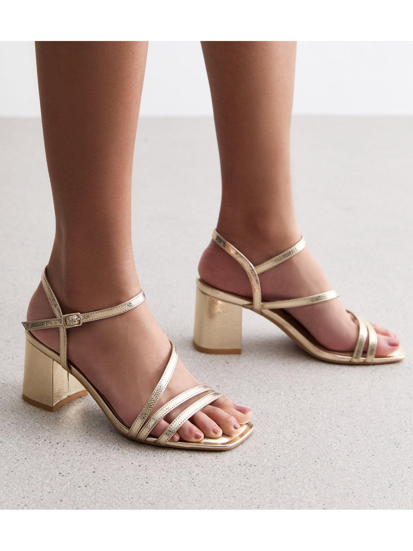 New Look Wide Fit Gold Strappy Block Heel Sandals Very