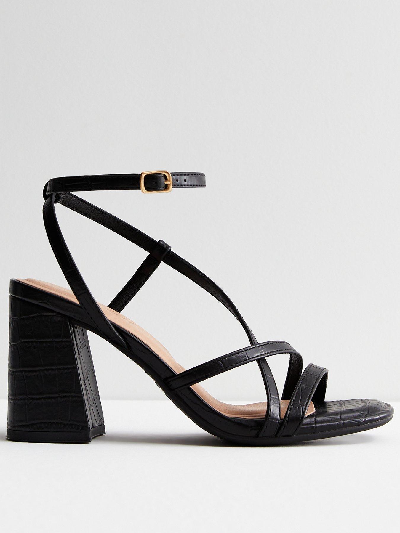 Black Strappy Block Heel Sandals