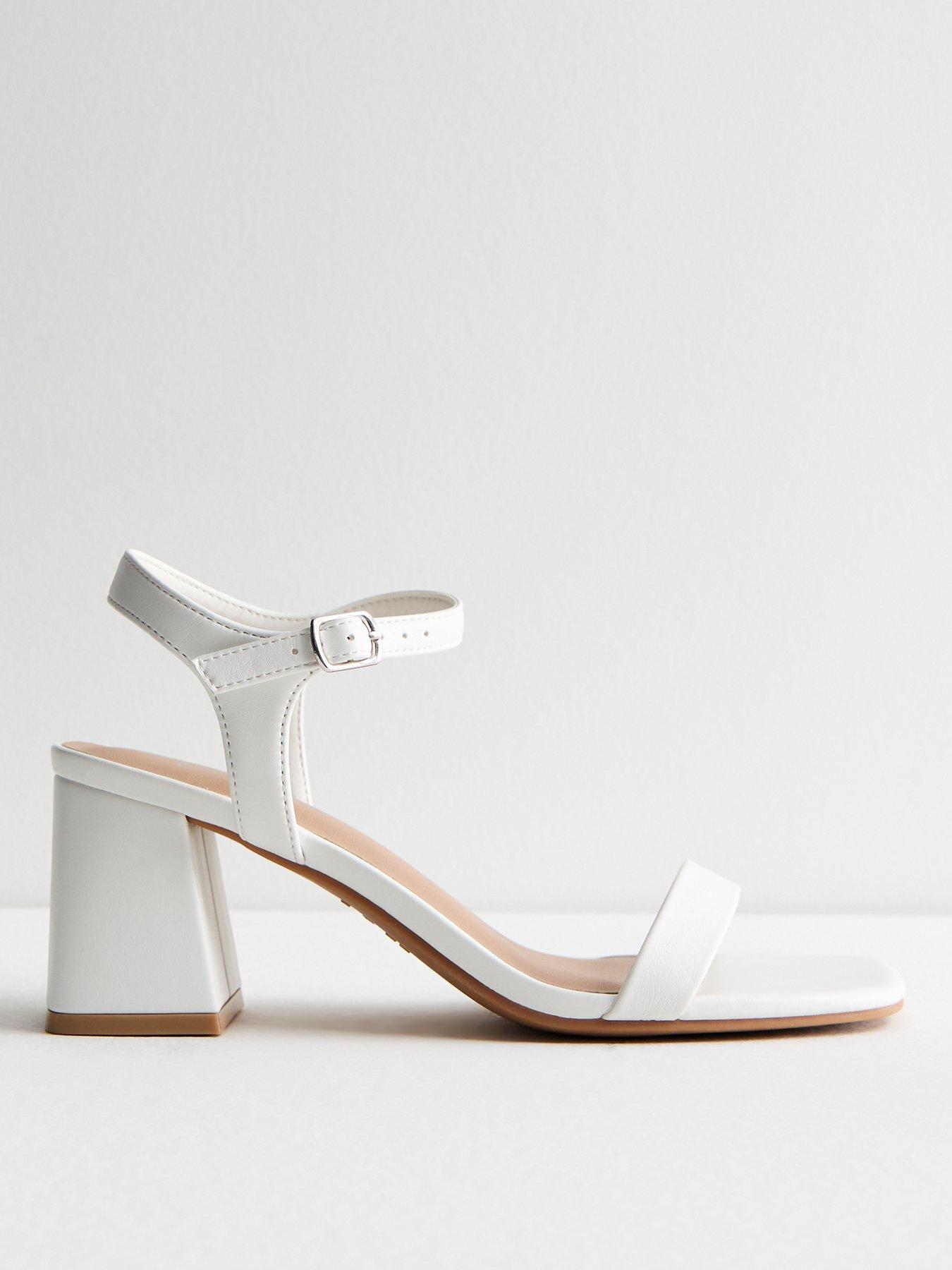 New Look White Leather-Look 2 Part Block Heel Sandals | littlewoods.com