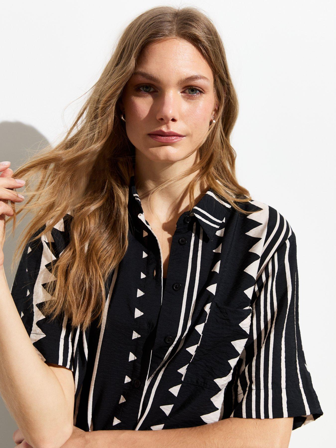 New Look Black Abstract Print Short Sleeve Longline Shirt | Very