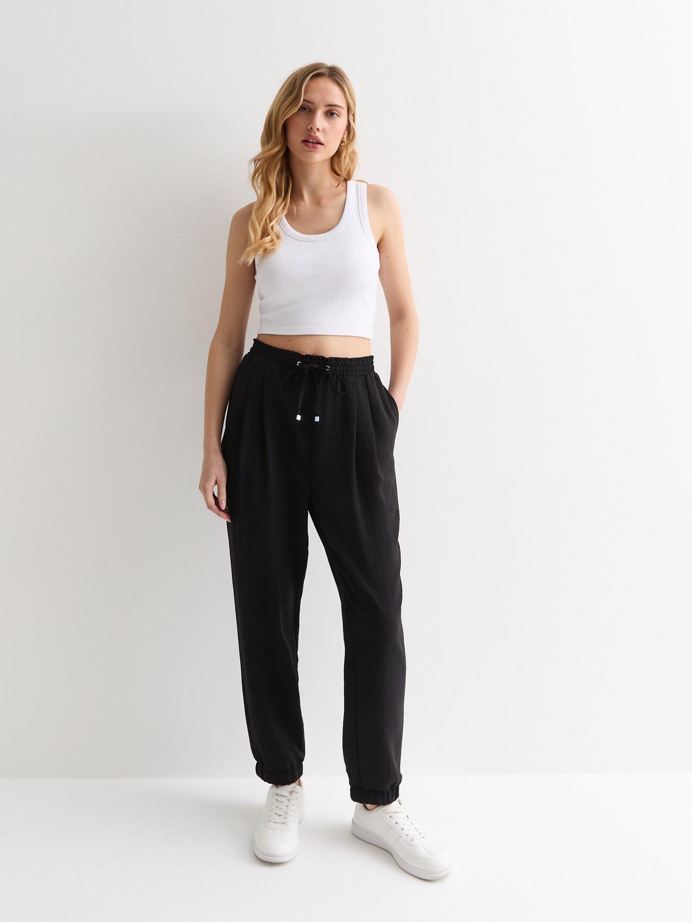 Black fashion joggers with white drawstring