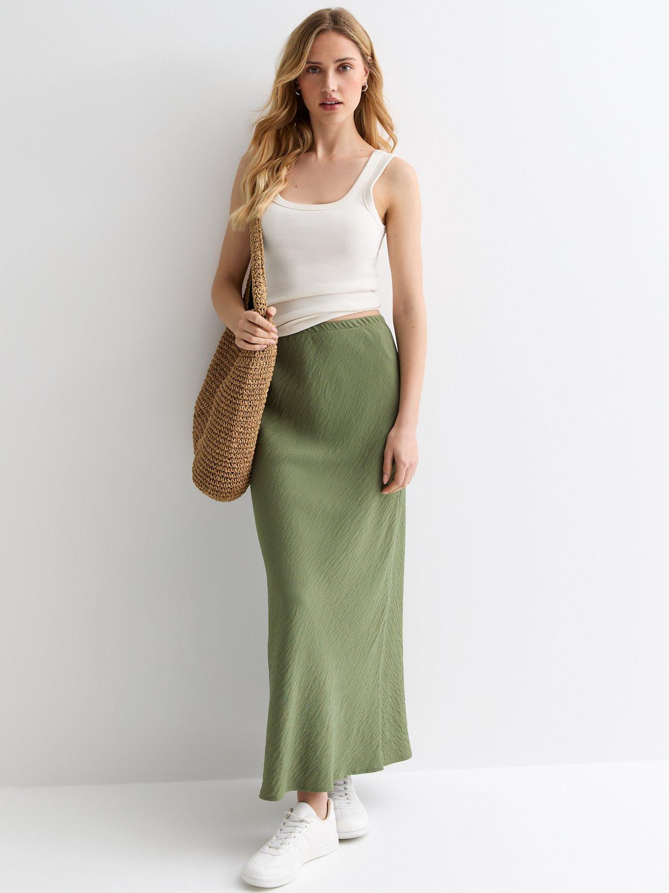 New Look Khaki Textured Midi Skirt Very