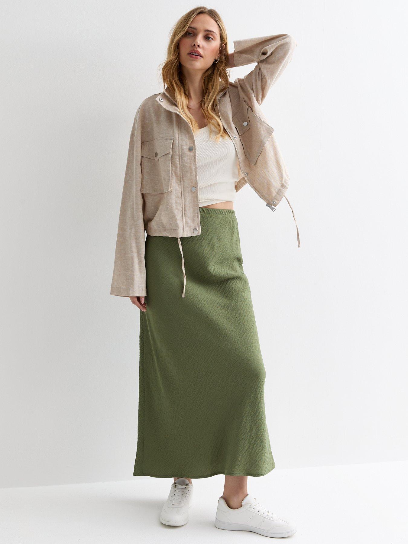 New Look Khaki Textured Midi Skirt | Very.co.uk